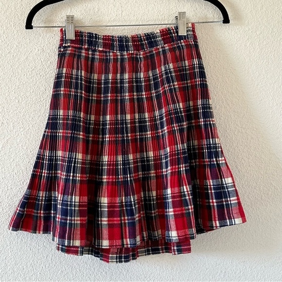 Women’s Plaid Flannel Pleated Skirt Small a-line Elastic Red Blue Cream Academia - Picture 2 of 7